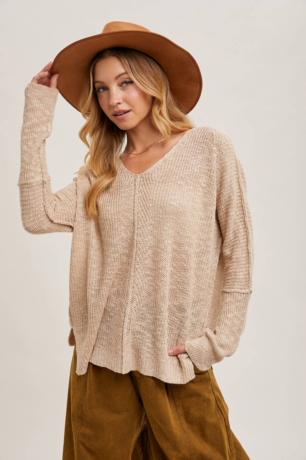 Sheer Loose Fit V-Neck Knit Sweater Pullover: