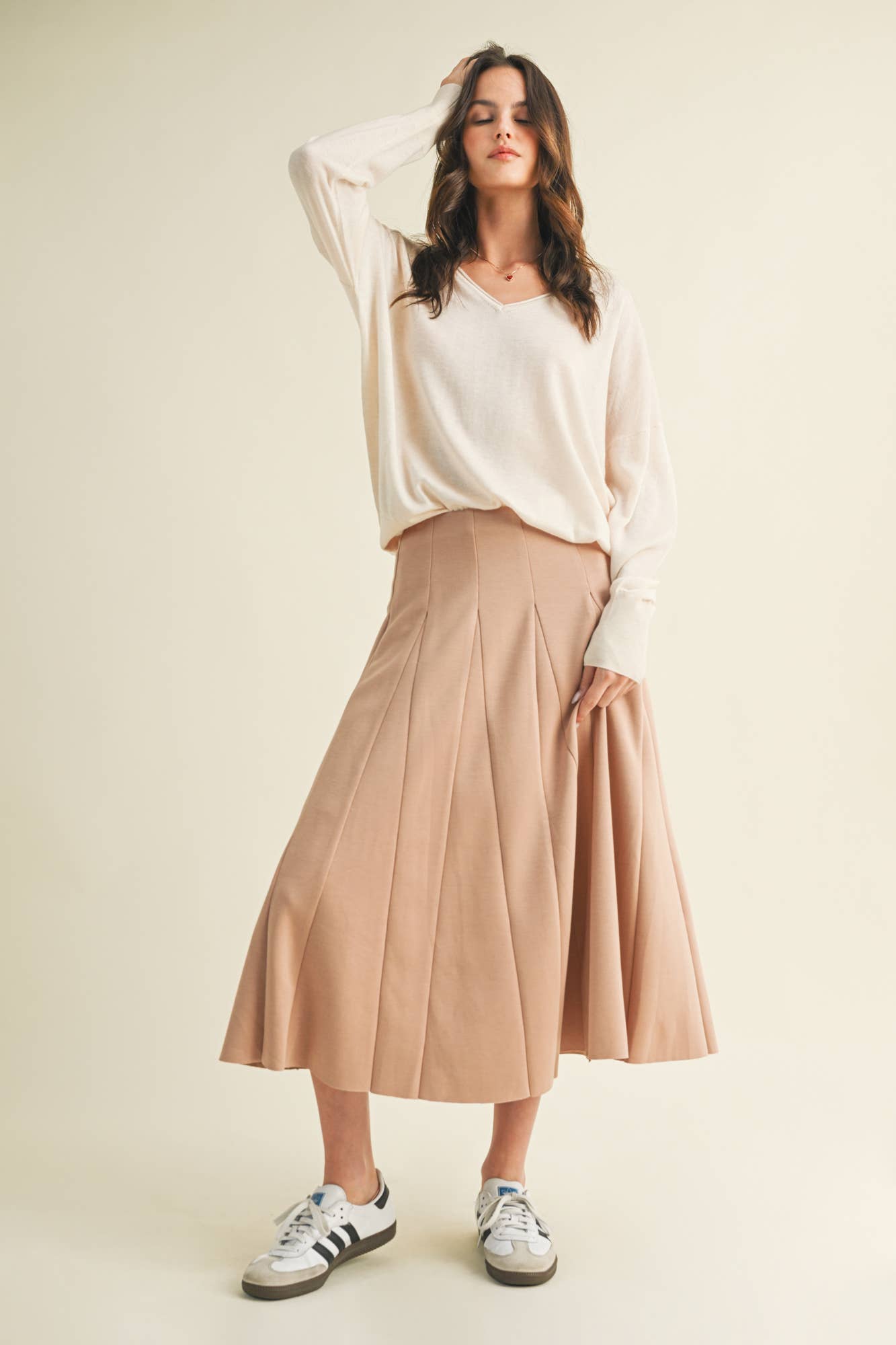 Dropped Shoulder V-Neck Banded Sweater