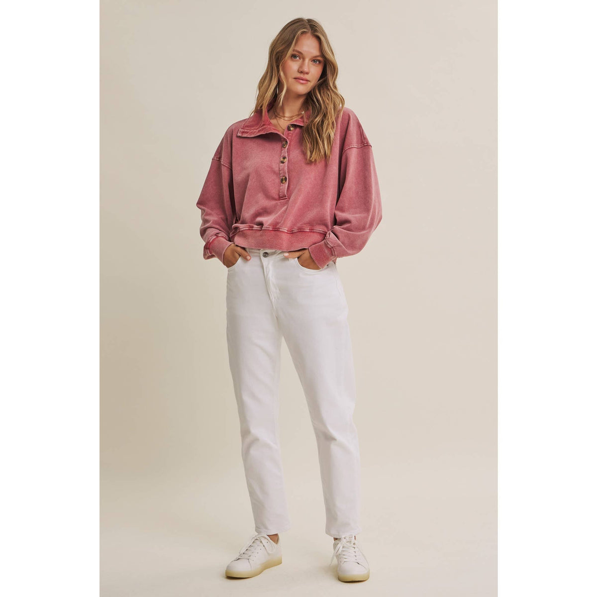 Mauve Nostalgic Mineral Washed Terry Pull Over