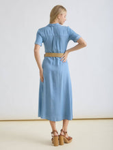 Load image into Gallery viewer, Collared Button Down Cuff Sleeve Belted Midi Dress 
