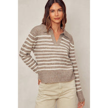 Load image into Gallery viewer, Fuzzy Striped Polo Sweater
