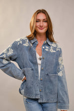 Load image into Gallery viewer, Denim Work Jacket With Floral Embroidery
