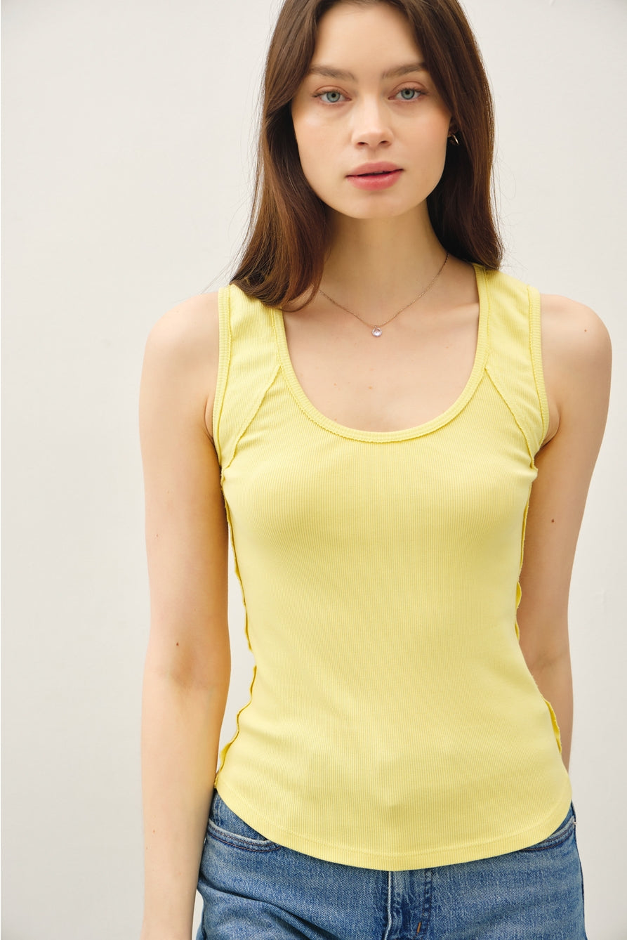 Yellow Raw Hem Tank Top