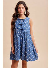 Load image into Gallery viewer, Chambray Embroidered Bow Mini Dress 
