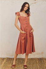 Load image into Gallery viewer, Pinstripe Flutter Sleeve Midi Dress
