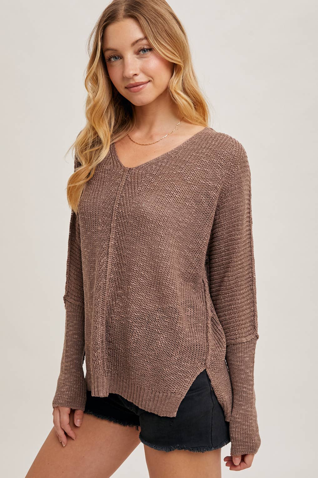 Sheer Loose Fit V-Neck Knit Sweater Pullover