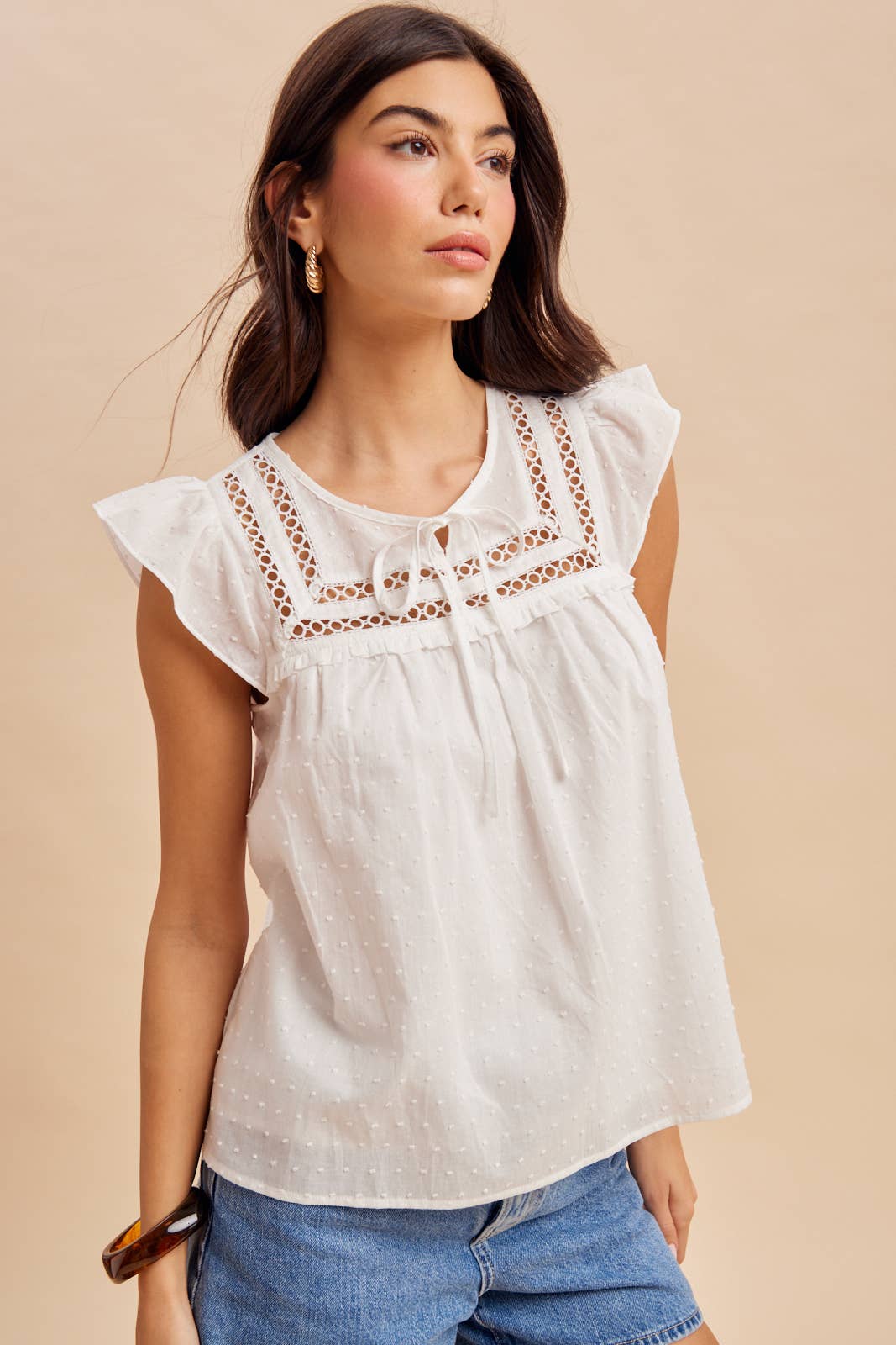 Swiss Dot Lace Insert Top