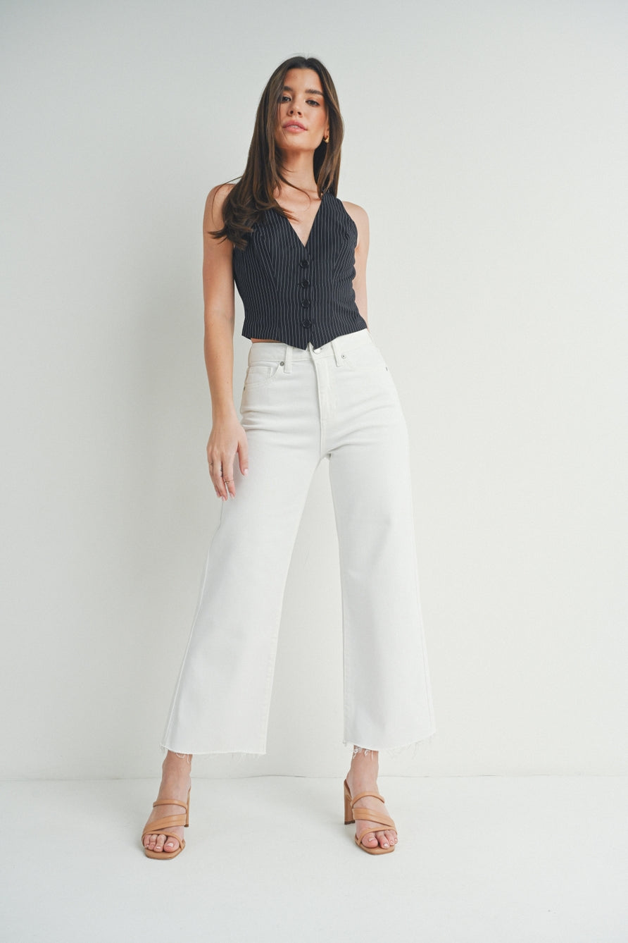 JBD White Slim Wide Leg Jeans