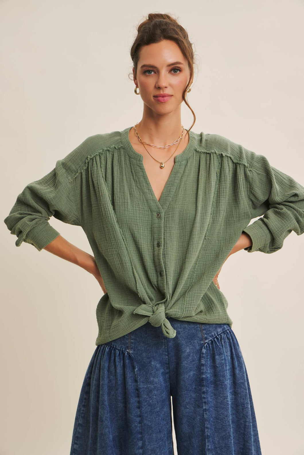 Oversized Sea Green Cotton Blouse