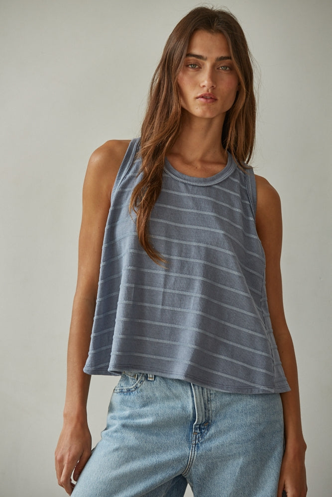 Blue Striped Round Neck Tank By Together