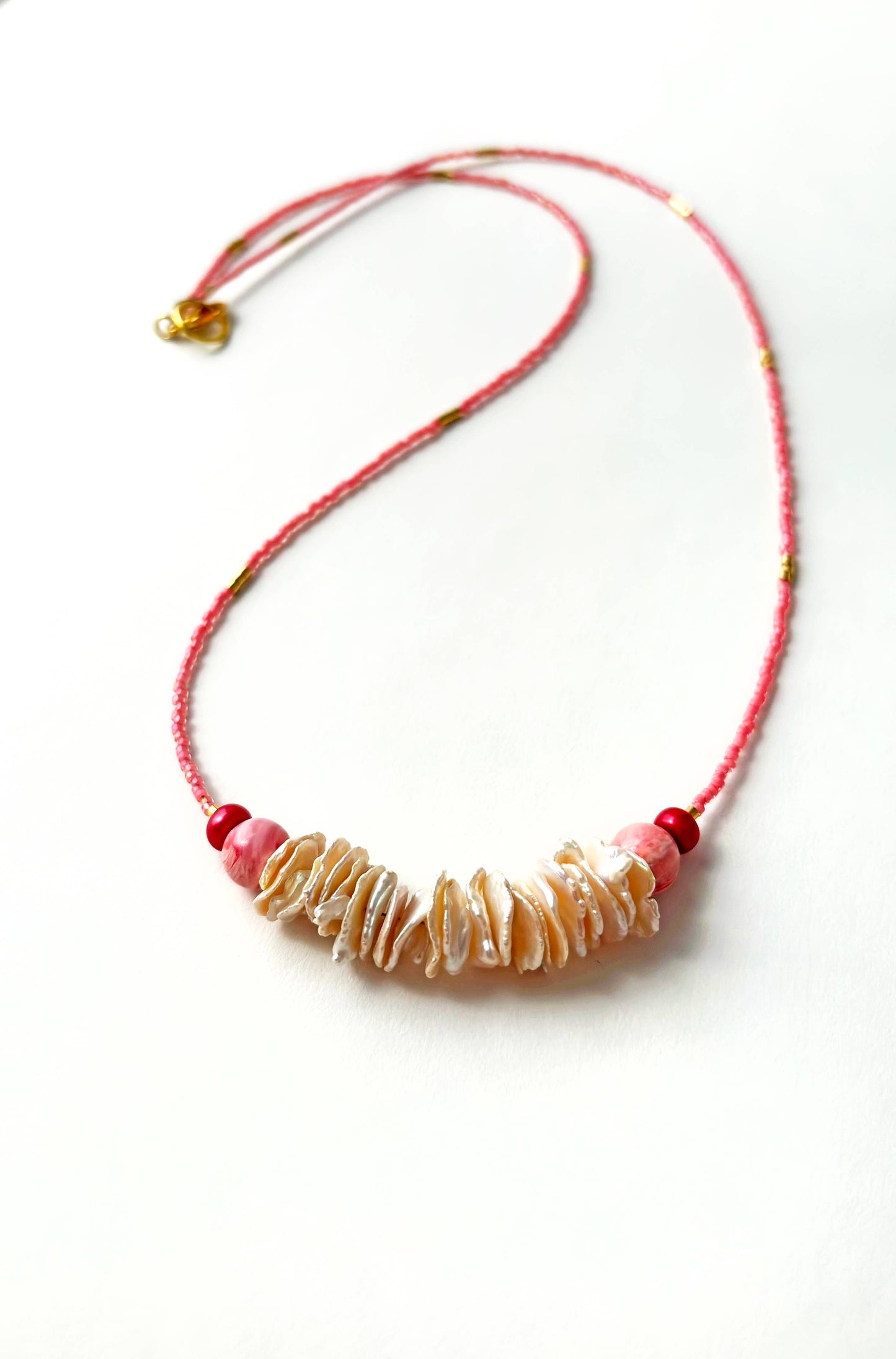 Long Pink Keshi Pearl Necklace | Colored Gemstone