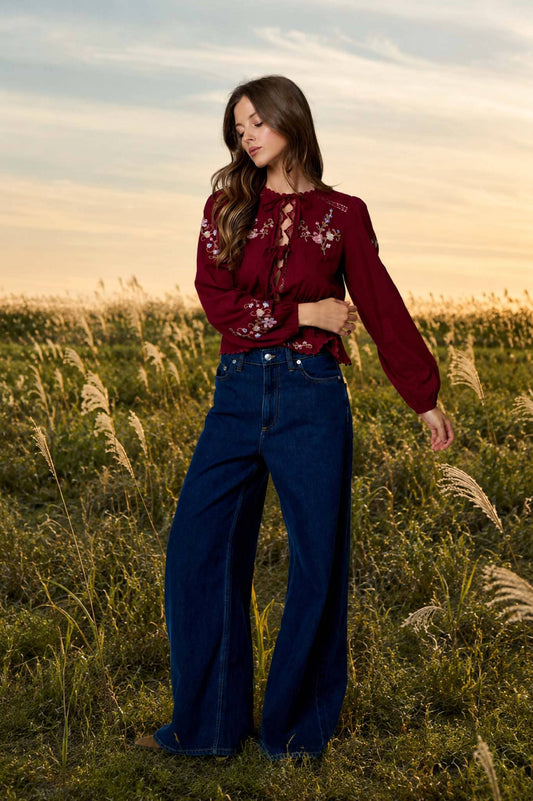 Crochet Lace Trim Embroidered Top