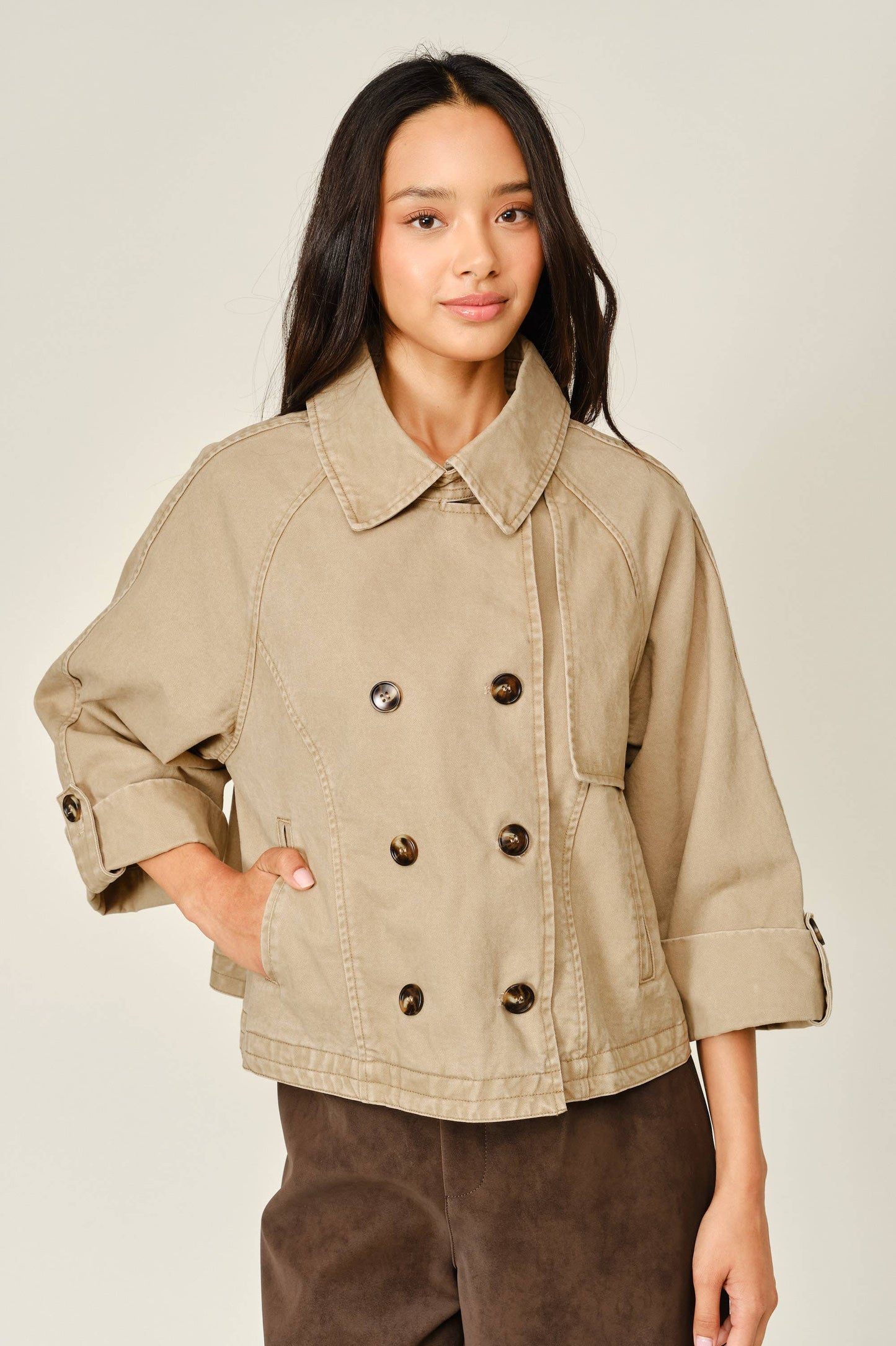 Washed Denim Kimono Sleeve Jacket