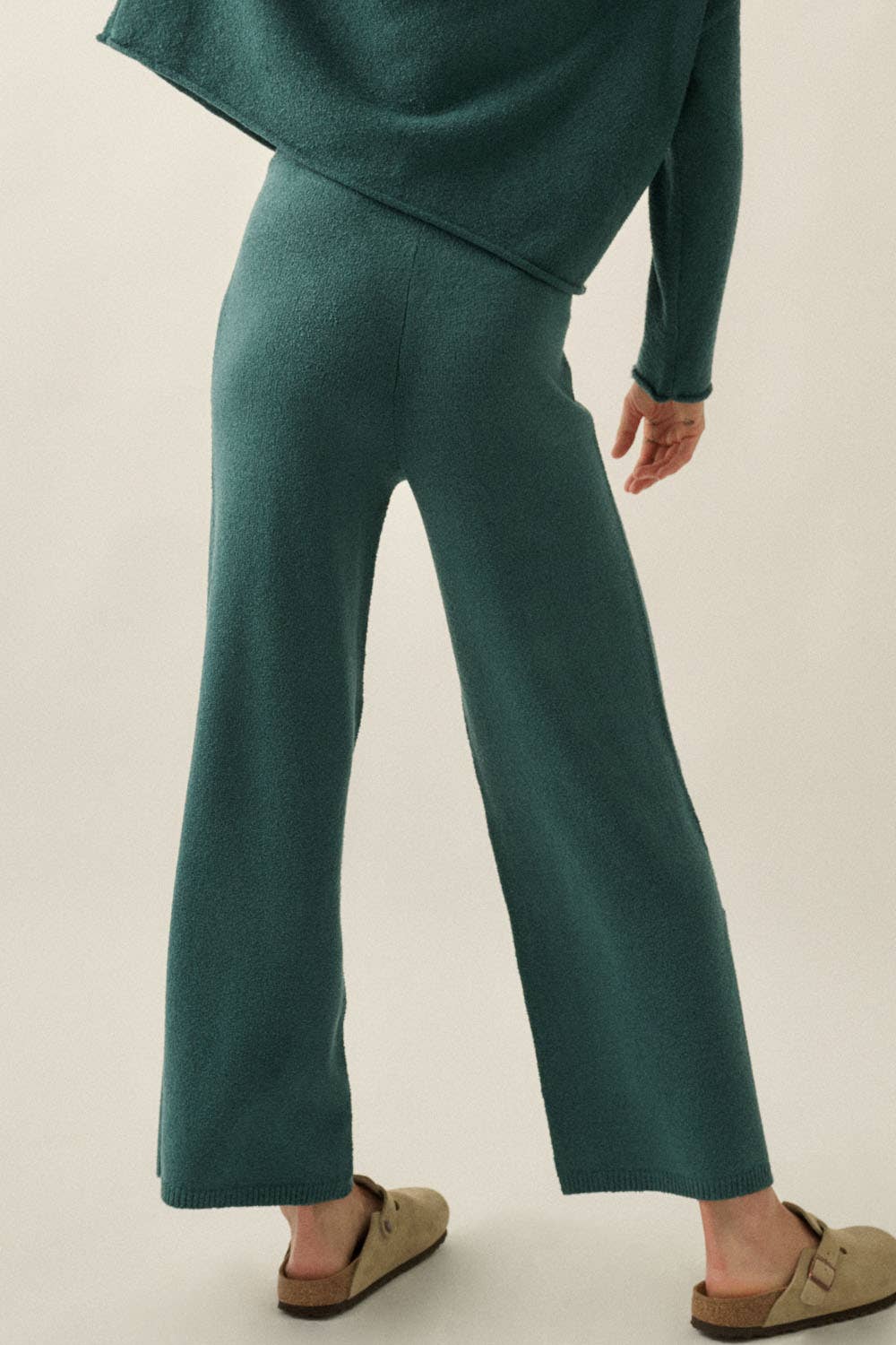 Textured Knit Split-Hem Drawstring Sweater Pants