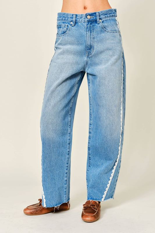 Barrel Denim Jeans with Lace Detail