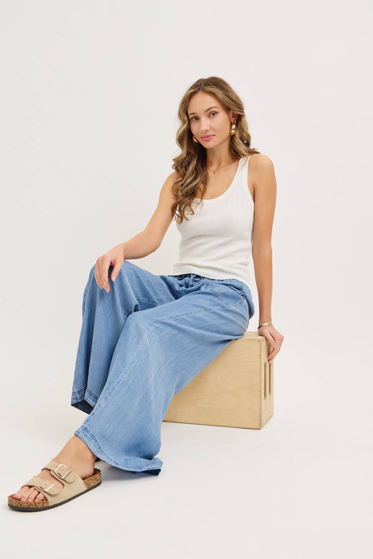 Chambray Wide Leg Classic Pants