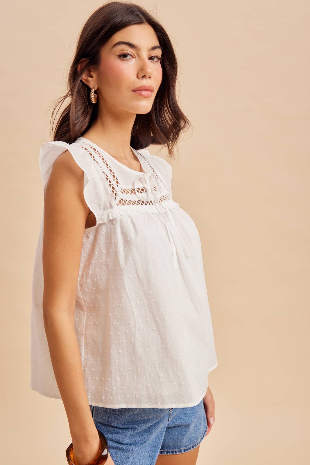 Swiss Dot Lace Insert Top