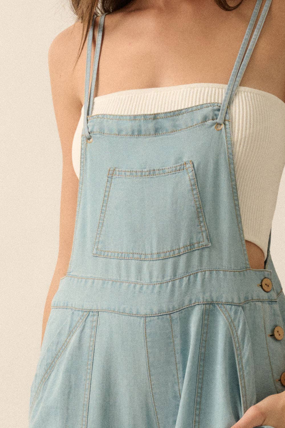 Denim Wide-Leg Overall Jumpsuit 