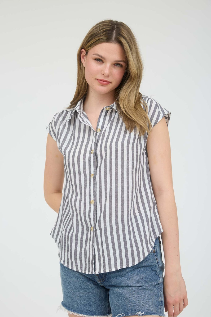 Black and White Striped Button Down Top