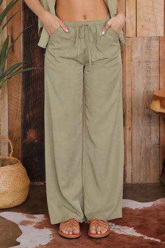 Olive High Waist Drawstring Pants Blu Pepper