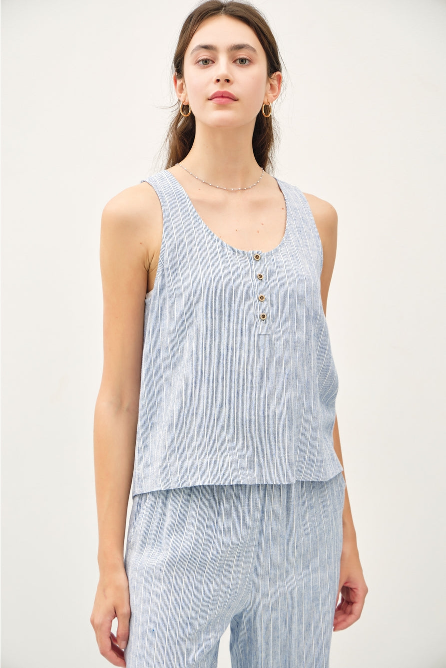Striped Henley Tank Top