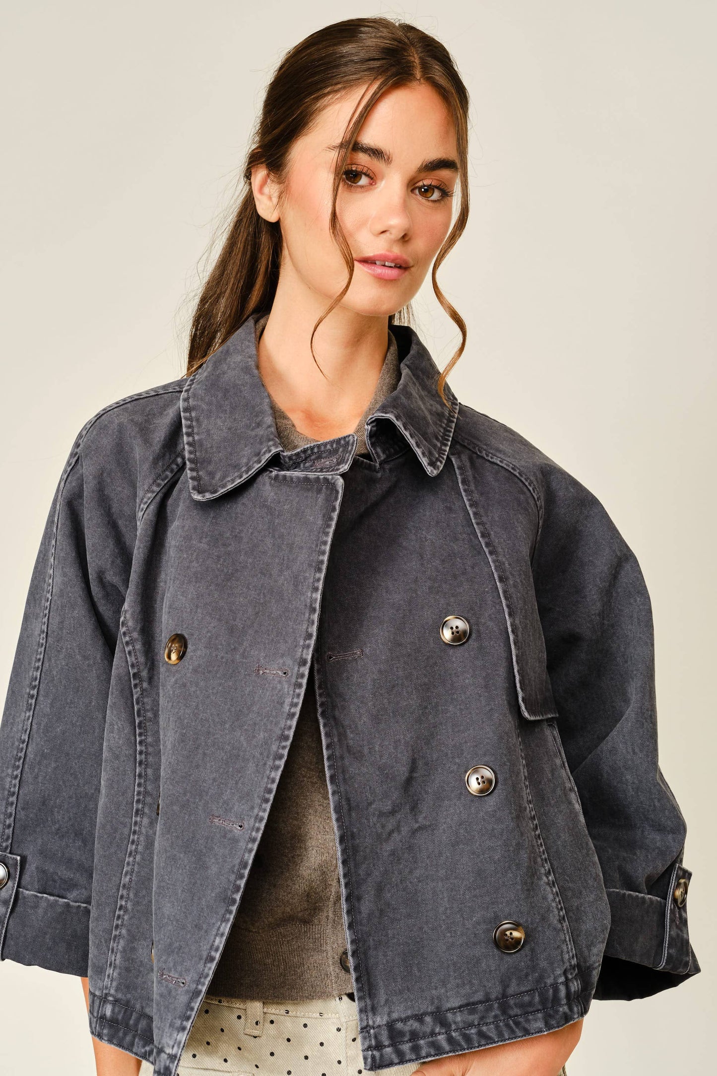 Washed Denim Kimono Sleeve Jacket