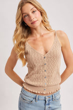 Load image into Gallery viewer, Pointelle Ruffled Knit Hem Tank

