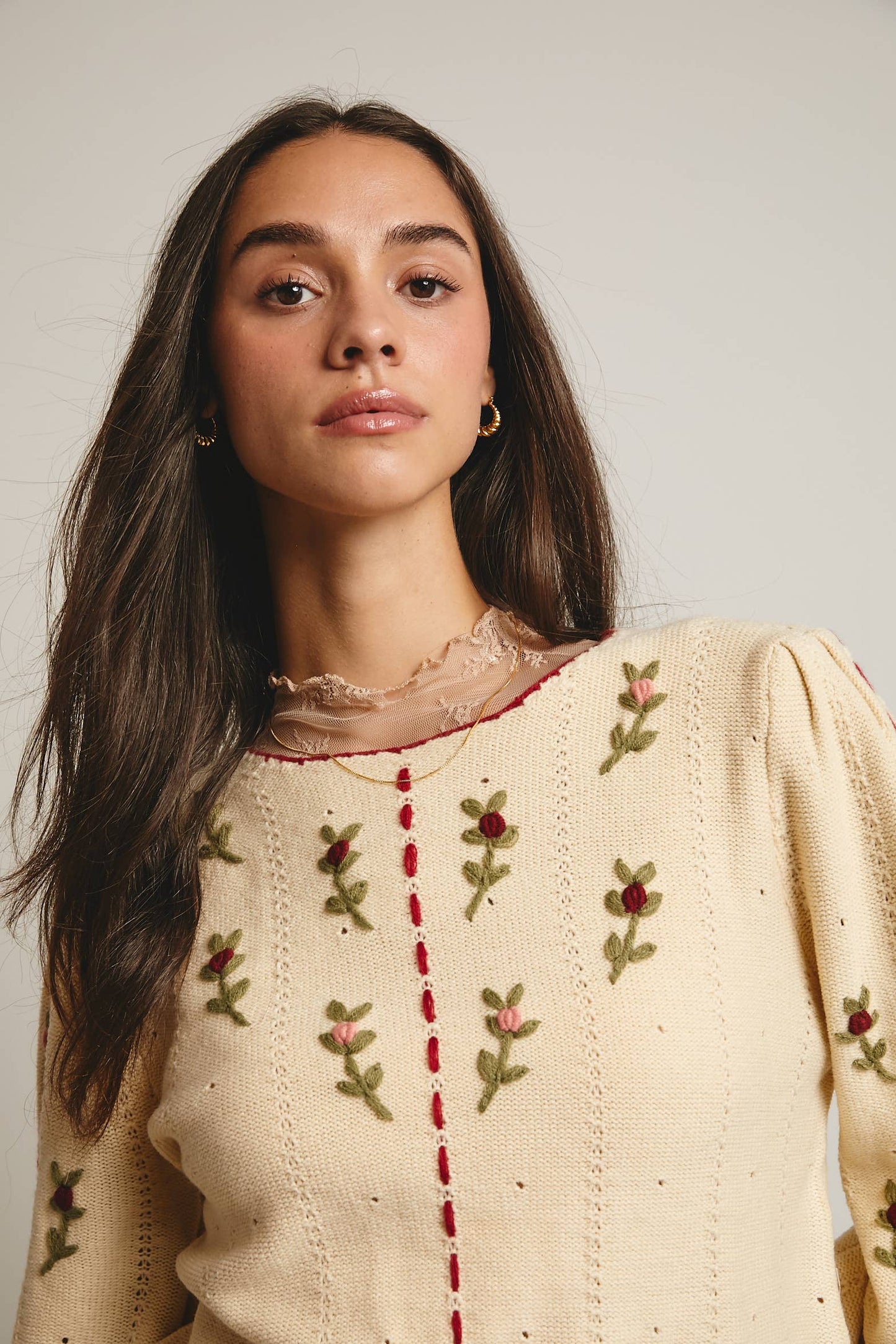 Embroidered Blossom Knit Sweater