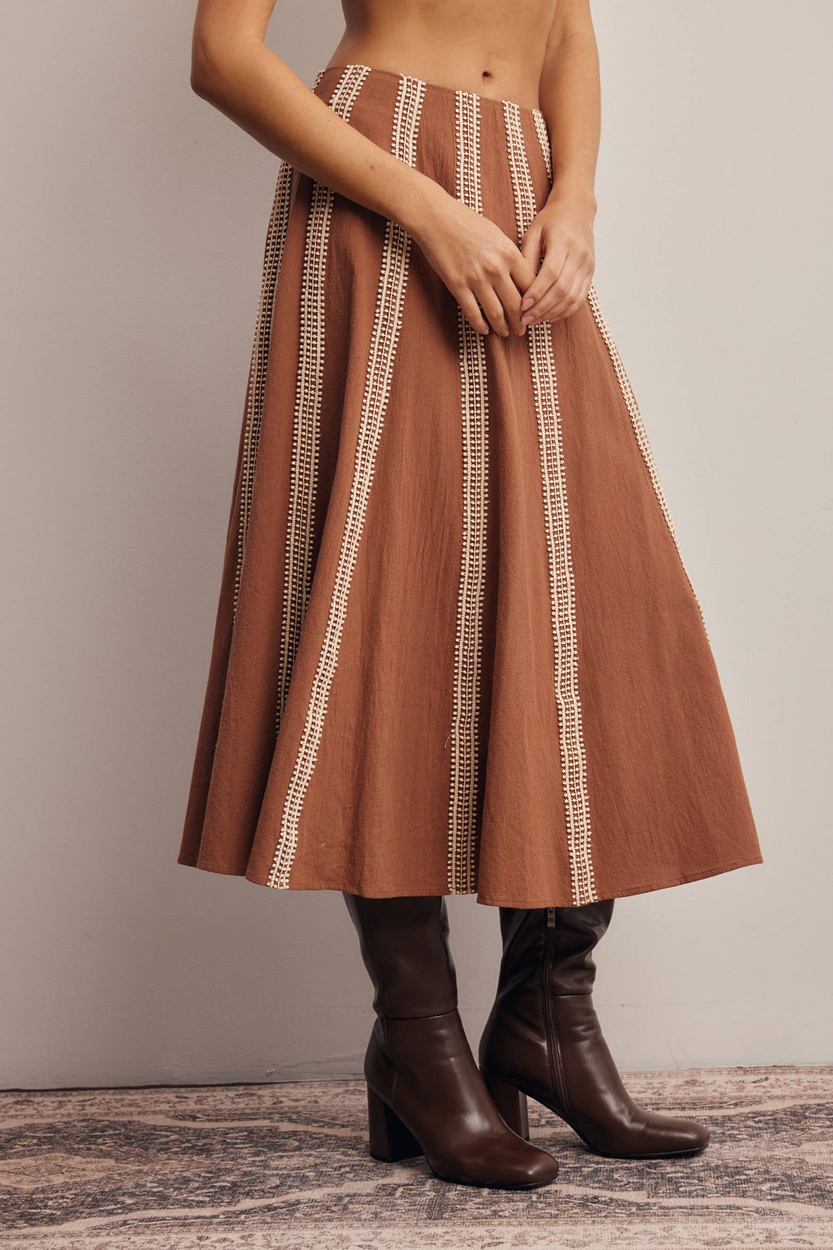 Embroidered Stripe Midi Skirt