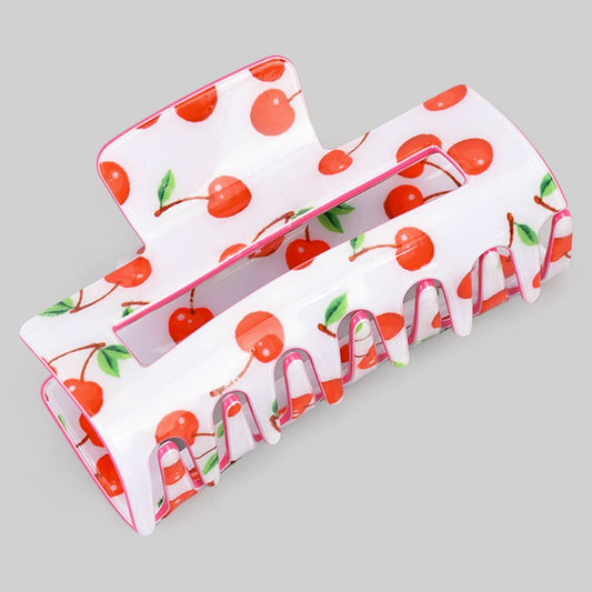 SHINY ACRYLIC CHERRY PRINT HAIR CLIP 
