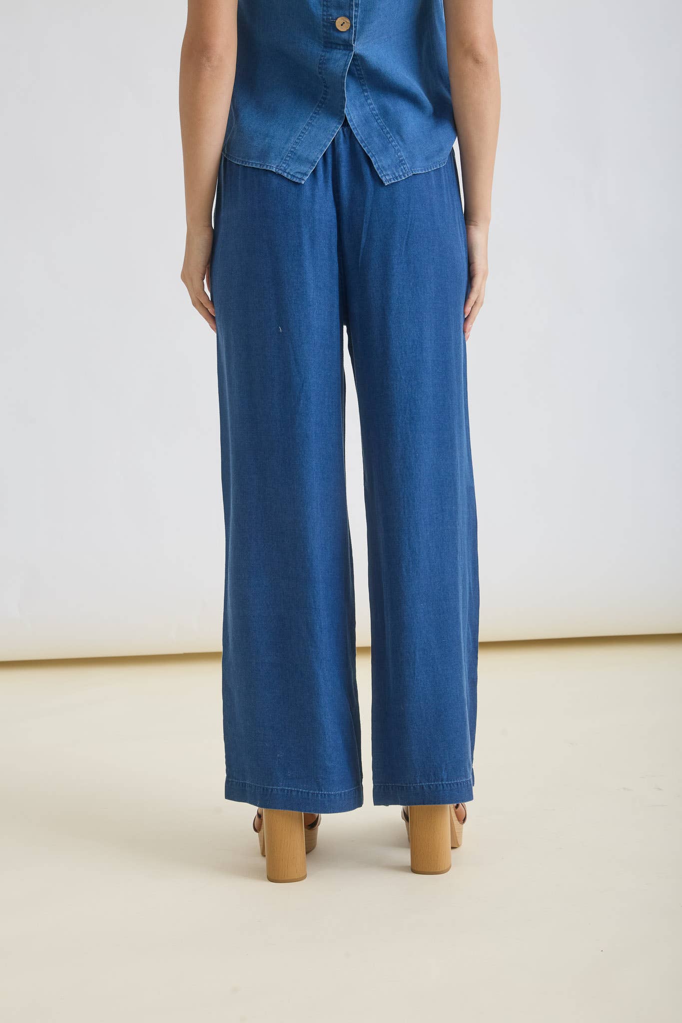 Chambray High Waist Wide Leg Pants 