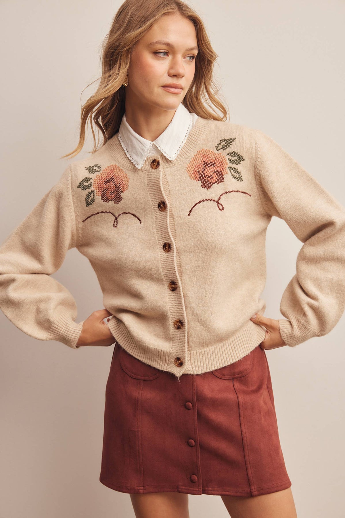 Floral Embroidered Knit Cardigan