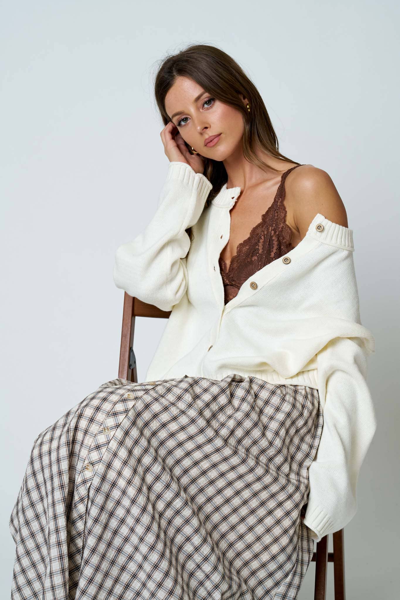 Plaid Smocked Waist Midi Skirt