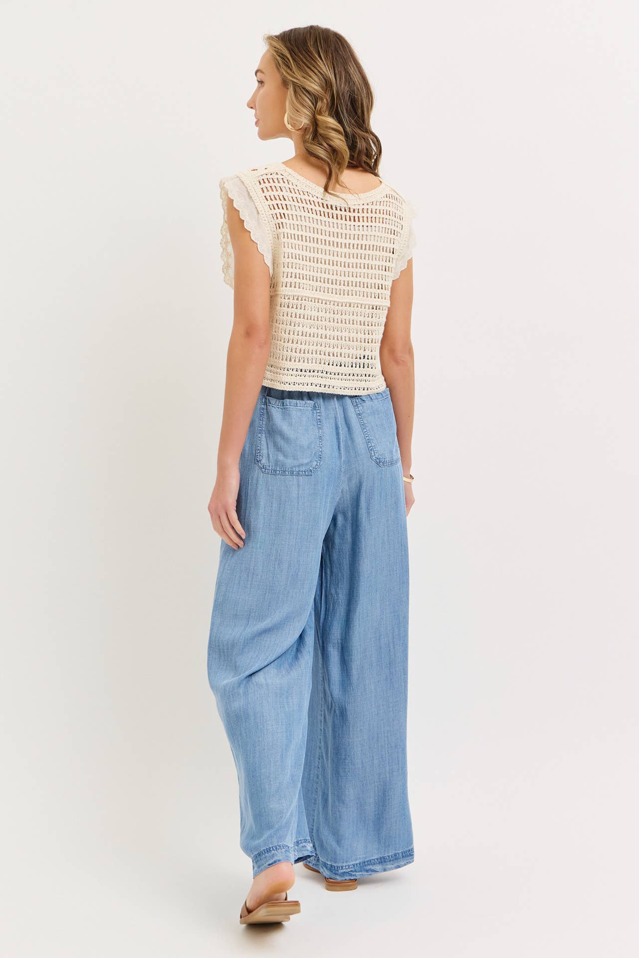 Chambray Wide Leg Classic Pants