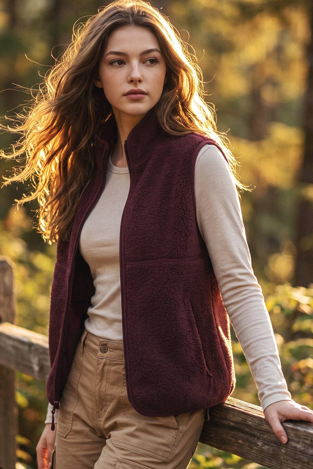 Sherpa Fleece Zipper Front Opening Mock Neck Vest