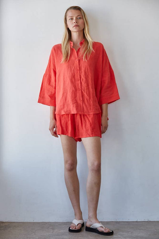 Woven Linen Button Down Shirt
