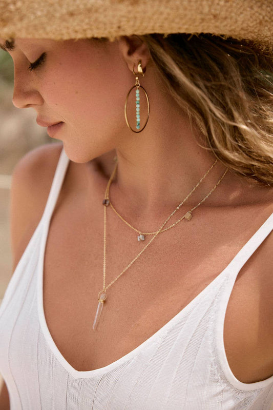 Whimsical Boho Gold Necklaces with Natural Stone Accents 