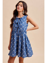 Load image into Gallery viewer, Chambray Embroidered Bow Mini Dress 
