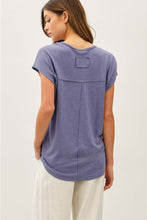 Load image into Gallery viewer, Slate Blue Raw Edge V-neck Tee
