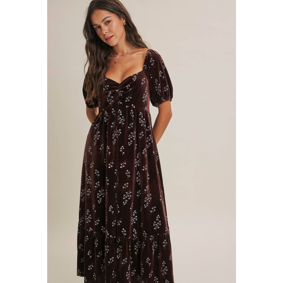 Velvet Floral Smocked Winter Dress