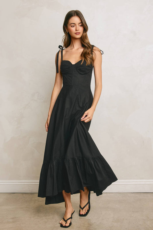 Cotton Poplin Ruched Corset Maxi Dress