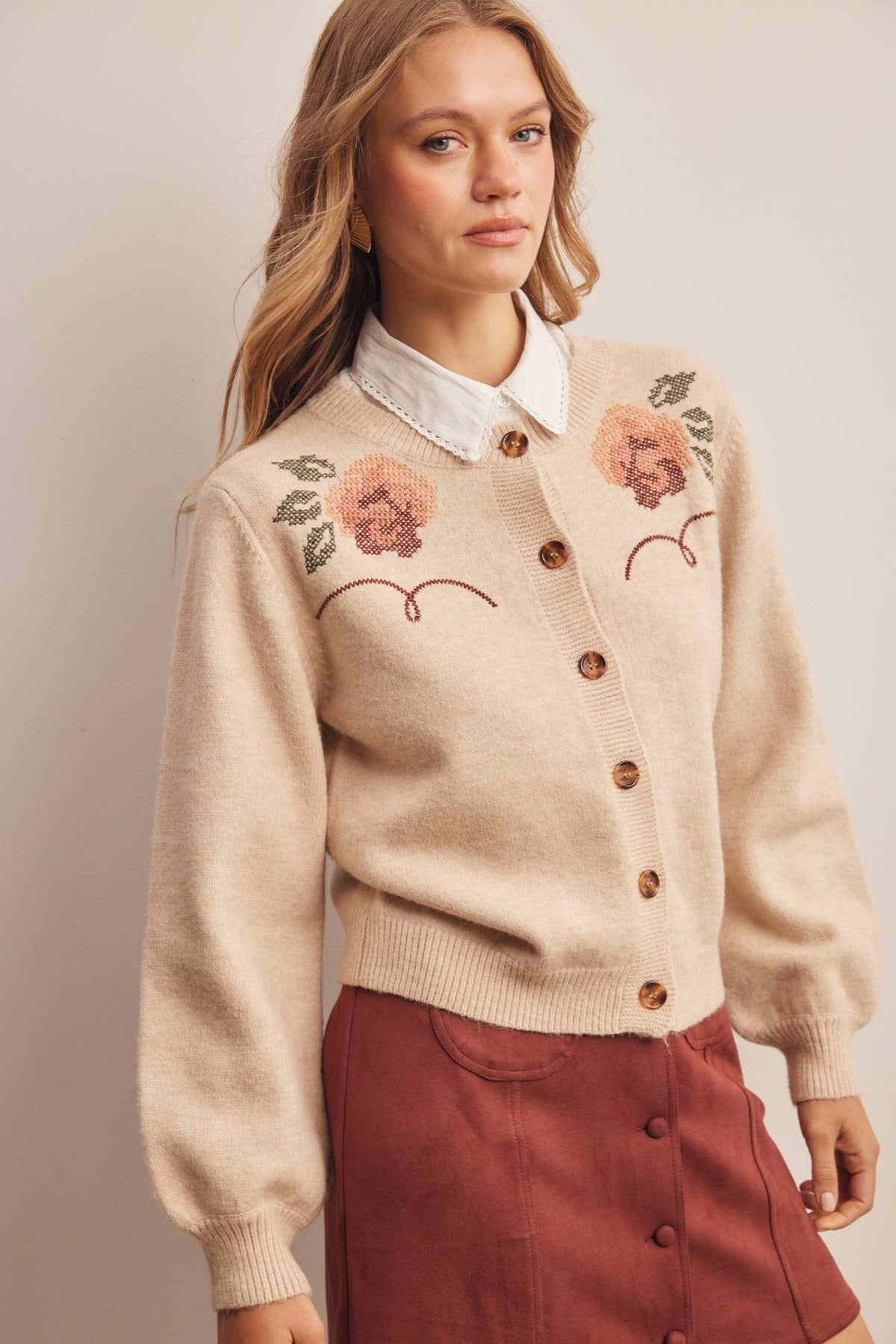 Floral Embroidered Knit Cardigan