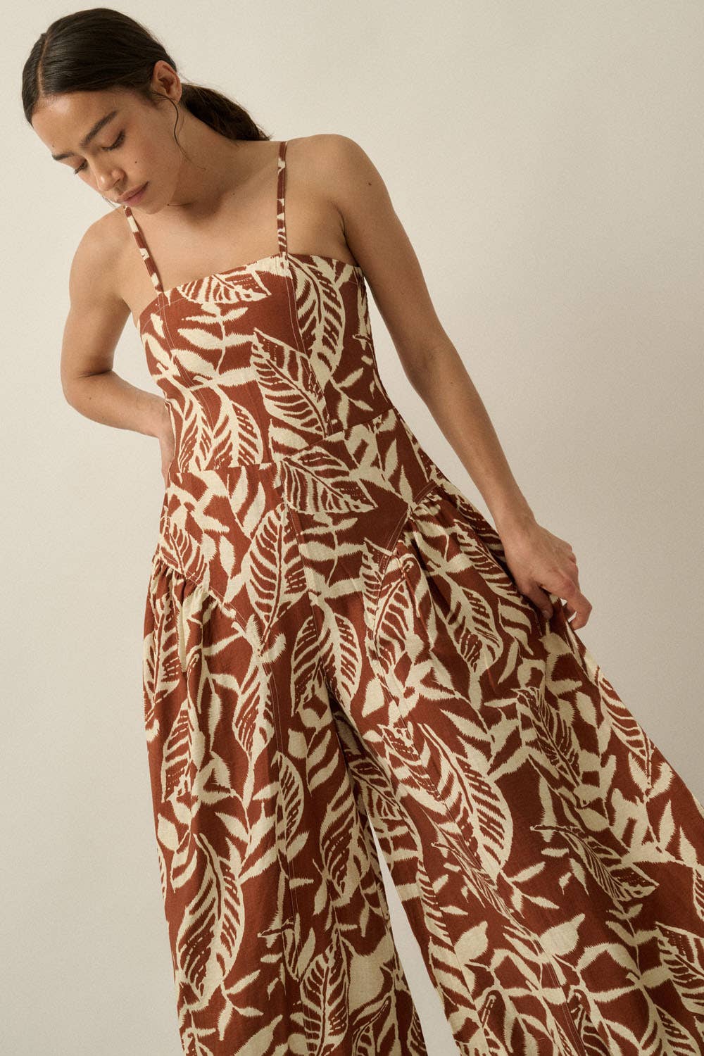 Tropical Print Wide-Leg Pocket Cami Jumpsuit