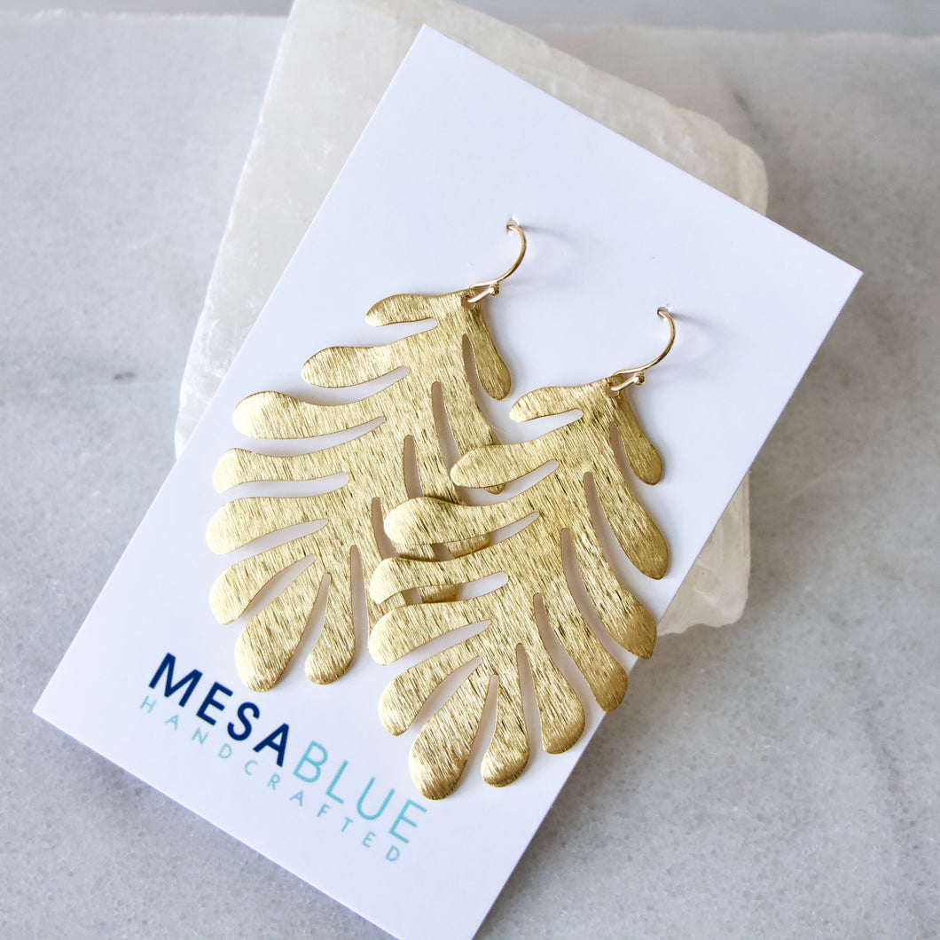 Brass Fan Leaf Earrings