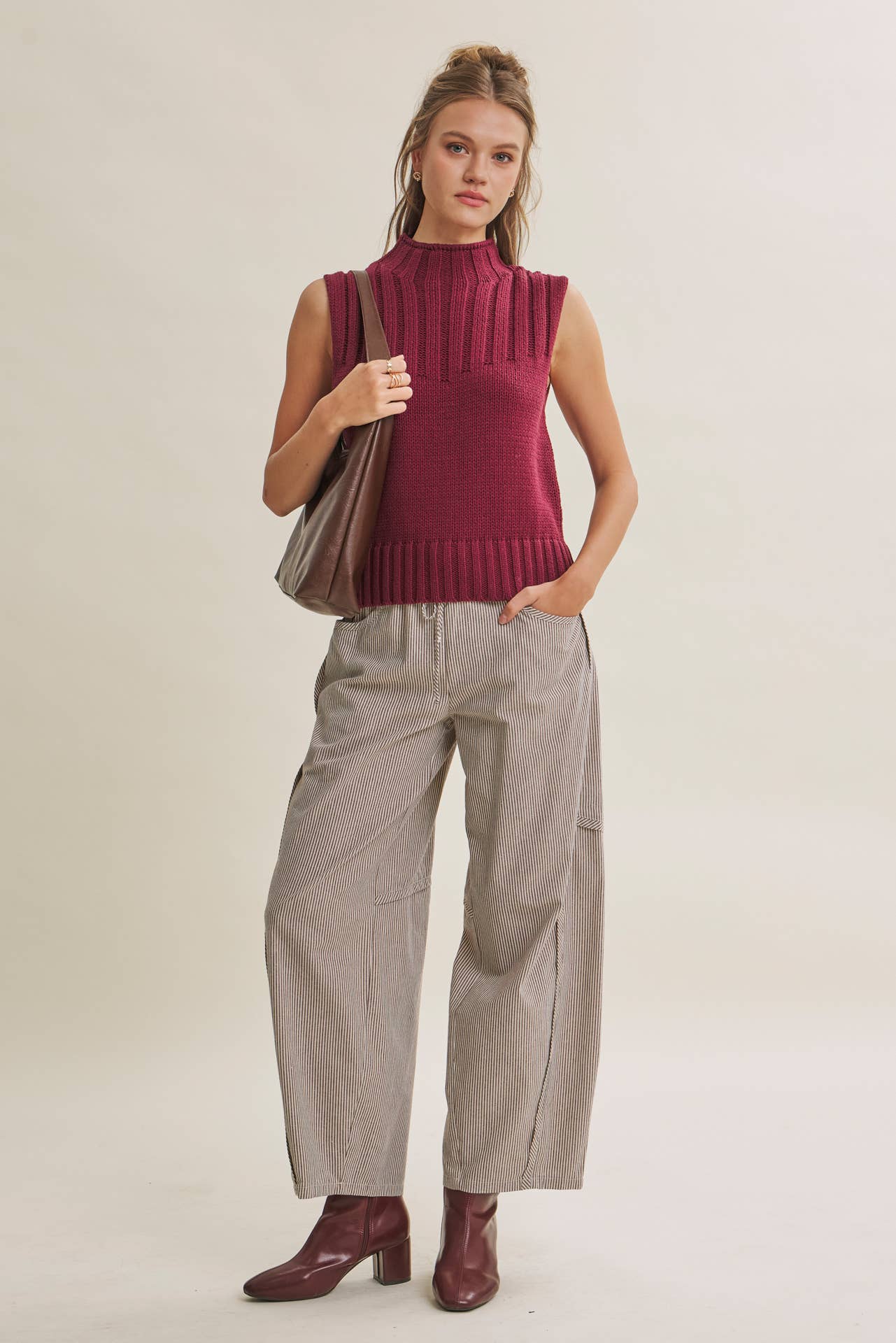 Burgandy Mock Neck Sweater Top