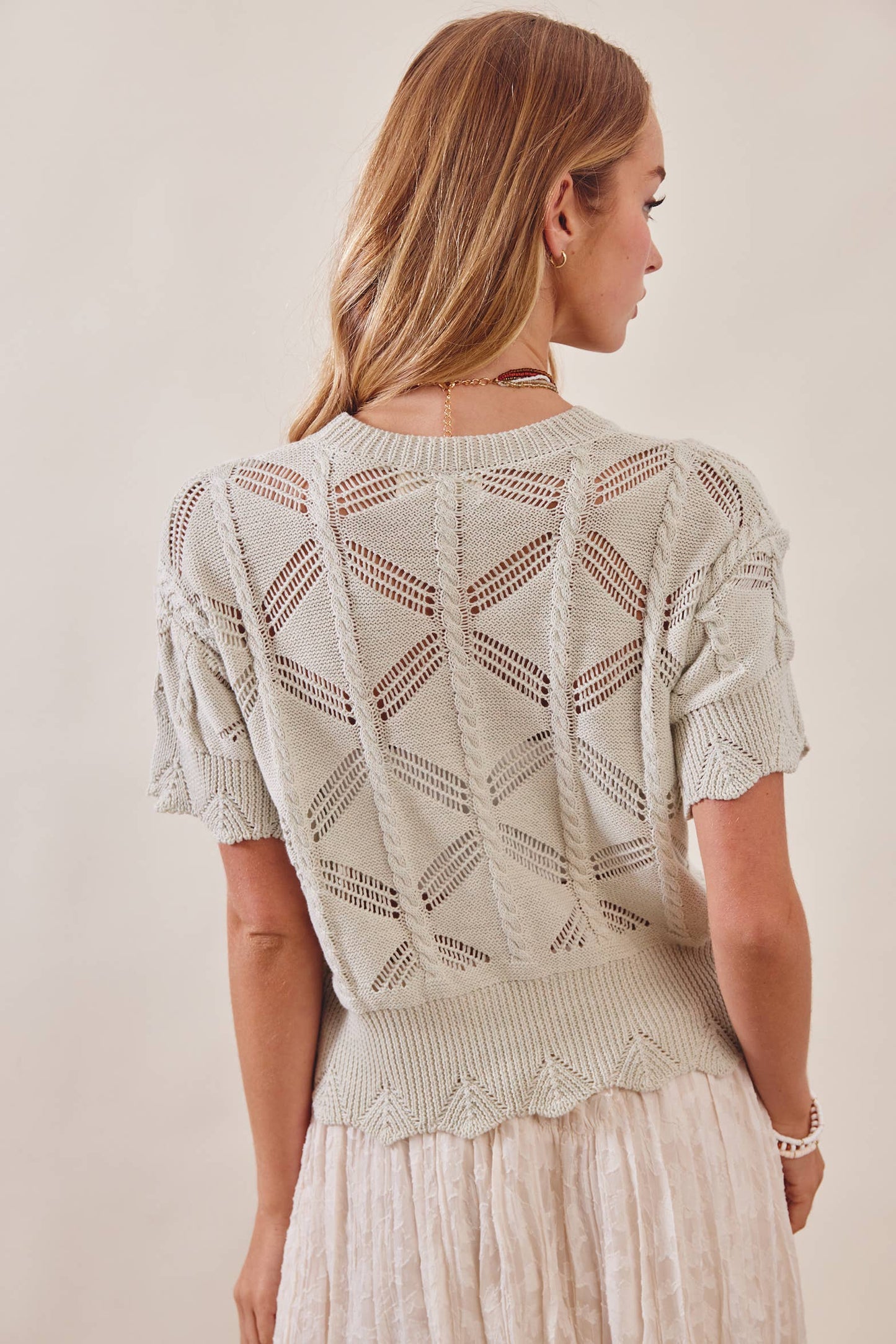 Pointelle Short Sleeve Knit Top
