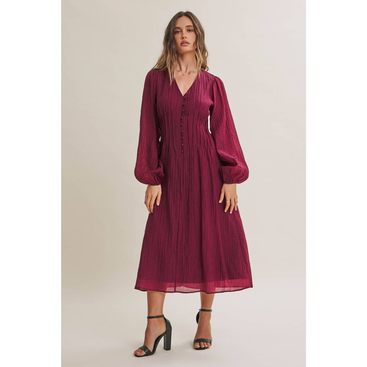 Crimson Crinckle Pintuck Dress