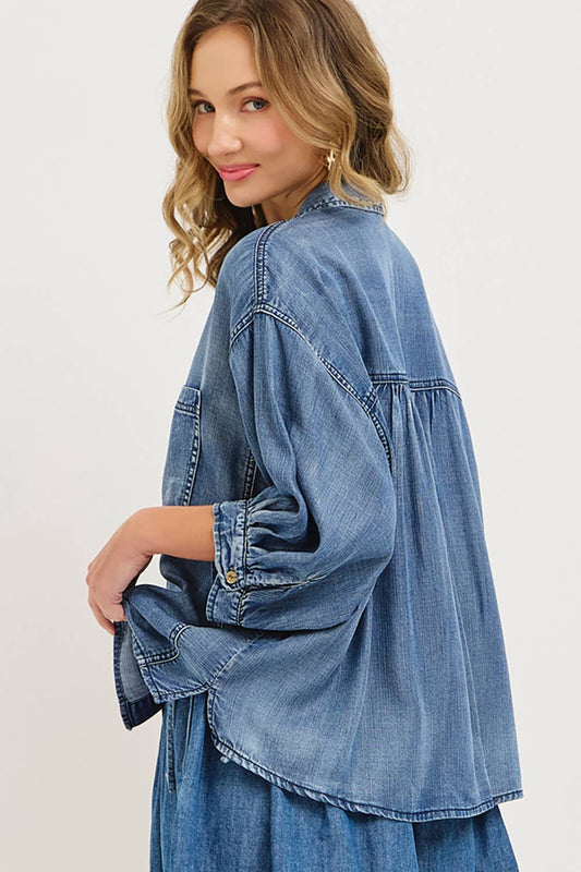 Dolman Chambray Button Up