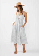 Load image into Gallery viewer, Striped V-Neck Midi Dress with Cutouts and Pockets
