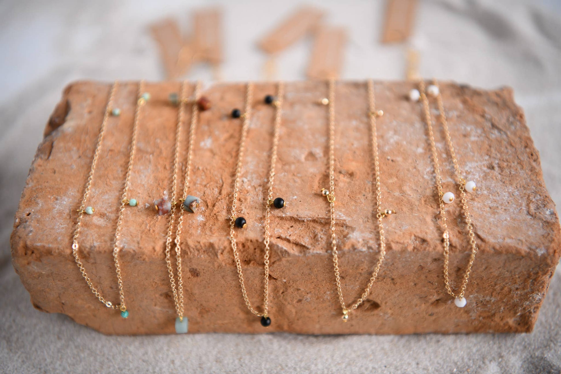 Whimsical Boho Gold Necklaces with Natural Stone Accents 